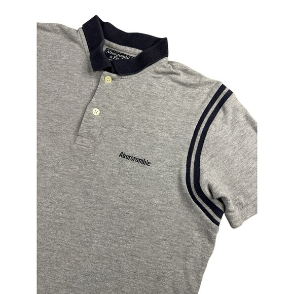 Vintage Abercrombie & Fitch Men’s Gray Navy Polo Embroidered Logo Hi Low Hem Y2K - Picture 1 of 6